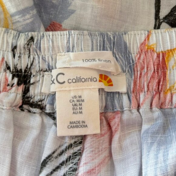 C&C California 100% Linen Tropical Floral Wide Leg Pants - Size M - Picture 4 of 5